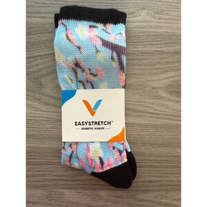 Women's EASYSTRETCH Cherry Blossom Diabetic Socks Blue Pink One Size